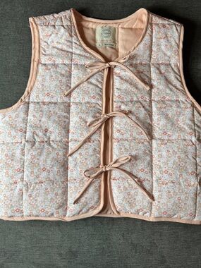 Floral Quilted Vest with Tie Closures